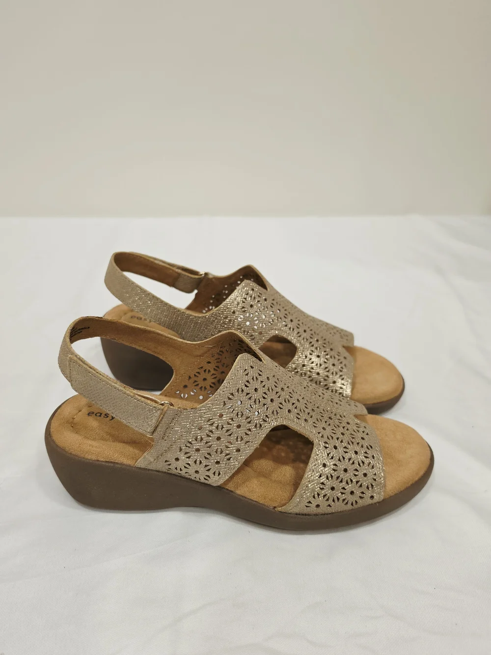 Easy Spirit Gold Kali Laser-Cut Wedge Sandals